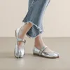 Dress Shoes silver leather split toe flat shoes woman mary janes tabi ninja flats female cozy dress ankle belt moccasins plus size 43 230114