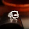 925 Sterling Silver Men Ring Punk 13x13mm Princess Cabochon Semi Mount Engagement Ring Fine Jewelry DIY Gemstone Setting