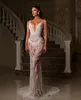 Sexy Evening Dresses Sleeveless V Neck Spaghetti Straps Lace Beaded Pearls Appliques Sequins Floor Length Celebrity Hollow Prom Party Dresses Gowns Party Dresses