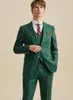 Costumes pour hommes Blazers Set pour hommes Green Stripe Business Man Wedding Groom Wear Forme Slim Style 10% Coton Single Breasted Plus taille 58 (4X