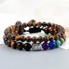 Strand Beaded Strands Black Lava Stone Bracelets Set Men Natural 7 Chakra Buddha Charms Braslet For Women Yoga Prayer Adjustable Jewelry Gi