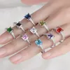 Klusterringar Simple Trendy 925 Sterling Silver For Women Jewelry Shiny Zircon Square Multi-Colour Ring Girl Anniversary Gift