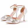 Sandals 9cm High Heel With Fine Rhinestone Sequins Wedding Shoes White Heels
