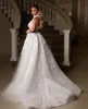 Robes de mariée sirène élégantes sans manches col haut dentelle fleurs perles paillettes appliques robes formelles train détachable robes de mariée grande taille robe de novia