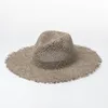 Wide Brim Hats 202304-shi Summer Hand Woven Salty Grass Burr Beach Lady Fedoras Cap Women Panama Jazz Holiday Hat