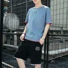 Männer Trainingsanzüge Sommer Kurzarm Casual Sport Anzug Lose T-shirt Junge Studenten Herren Kleidung Männer Sets Taschen Oansatz Solide