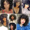 African american 100% human hair wigs Short bouncy Curly Wig with Bangs Afro Kinky Curls full machine made Natural Looking 150%