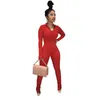 Women's Jumpsuits & Rompers FNOCE 2023 Spring Fashion Trends Casual Sexy Elegant Solid Long Sleeve V-neck Stretch Slim Knitted