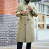 Herr ullblandningar 2023 Autumn Fashion Plaid tryckta ull långa jackor för män avslappnad vridning krage kappa vinter varm ärm ytterkläder