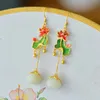 Dangle Earrings & Chandelier Original Design Hetian Jade Lotus Bead For Women Long Chinese Style Enamel Porcelain Leaf Silver Jewelry GiftDa