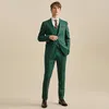 Ternos masculinos Blazers Set for Men Green Stripe Business Man Wedding Groom Wear Formal Slim Style Slim Cotton Cotton Single Basted Plus Tamanho 58 (4x