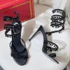 top qualité sandales lustre en cristal noir sandales à talons hauts femmes fée style luxe diamant serpentine enveloppé romain talons hauts 10cm mode sexy