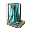 Halsdukar mode leopard kedja tryckt wrap damer 90 cm fyrkantig satin hijabs huvudduk turban solskyddsmedel foulard