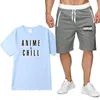 Survêtements pour hommes Survêtements de sport d'été T-shirts Shorts Ensembles Streetwear japonais Fashioin T-shirt Camiseta Masculina Round Hem Te