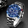 Нарученные часы Reloj Lige Fashion Mens Watch Top The The Brusewatch Мужские кварцевые часы синие водонепроницаемые хронограф Relogio Masculino