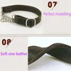 Hundkrage Real Cowhide läder Pet Pinch Collar Leads Strap Manual Stor kedja Neck justerbart spännerep Lösning för medelstora stora hundar Lea