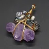 Pendant Necklaces Fine Natural Stones Pendants Reiki Heal Amethysts Gold Color Wire Wrap Crystal For Jewelry Making DIY Women Necklace Earri