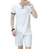 Herrspår 2023 Summer Cotton Linen Kortärmade uppsättningar Män t-skjorta Shorts Passar manlig kinesisk stil tvådelar set