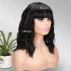 Wig de cabelo humano brasileiro elegante com onda n￡utral com franja bob curto perucas cheias de m￡quina completa n￣o fez renda encantadora de perucas onduladas para mulheres negras