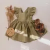 Robes de Fille Fille Bébé Filles Robe D'été Jupe À Bretelles Sans Manches Salopette Coton Lin Couleur Volants Dentelle Enfants Plage Style Bohème