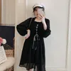 Günlük elbiseler zarif pastel moda ukrayna retro seksi harajuku mini artı boyutu elbise kadınlar bahar sonbahar tarzı siyah Kore vestidos