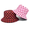 Chapeaux à large bord multicolore à carreaux à carreaux seau chapeau réversible crème solaire Panama pêcheur casquette XX9D