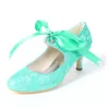 Sapatos de vestido criativegar estilo vintage casamento de noiva redonded dedo dedo laço up Mary Jane Kitten Saltos de 6 cm de menta verde marfim de lavanda