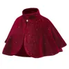 Scialle da sera con mantello rosso per ragazze di fiori Cappotto sciolto bling senza maniche in velluto da principessa