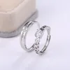 Cluster ringen modepaar voor geliefden verstelbare romantische kristal hart vrouwen eenvoudige zirkoon mannen ring trouwring zilveren kleur