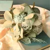 Dekoratif çiçek çelenk gelin buket düğün yapay vazolar ev dekorasyon aksesuarları iğne işi sahte güller