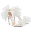 2023 Romantische bruiloft Bridal Aveline Sandalen schoenen Sexy vrouwen Hoge hakken Mesh Bows Gladiator Sandalias mode Gemiddeld stiletto-hakjurk, avond damespompen