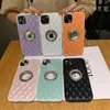 Luxury Diamond Clear Logo Jewelned Leather Phone para iPhone 14 13 Pro Max 12 11 xs xr 7 8 Plus Grid Glitter Cute Coque Gold