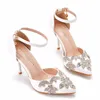 Sandales 9cm talon de haut avec fine ramiage paillettes Chaussures de mariage talons blancs