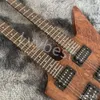 LVYBEST Electric Guitar Double-Headed Electric Guitar 6 Strings Specialformade timmerf￤rgade Burl Bod Black Accessories