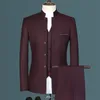 Herrenanzüge Blazer Mode Herren Casual Boutique Weißer Stehkragen Chinesischer Stil 3-teiliges Anzugset Slim Fit Blazer Jacke Mantel Hose Weste 230114