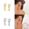 Boucles d'oreilles créoles en argent Sterling or lune étoile breloque pour femmes Dainty CZ cristal flocon de neige pendentif cerceaux boucle d'oreille bijoux Huggie