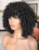Glueless kinky curly human hair afro wigs for black women full machine made none lace kinki curl with bang 150%density 14inch