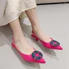 Sandals Pointed Toe Colorful Rhinestone Annuli Women's Slingback Elastic Band Stiletto High Heels Solid Color Simple Dress Shoes