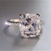 Anillos de racimo Original 925 Anillo de plata esterlina Dedo 4ct Cojín Corte Diamante Compromiso de boda para mujeres Topacio Piedra preciosa Joyería fina