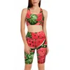 Spodnie damskie capris 2023 joga nosić 2-częściowy zestaw kreskówek czerwony arbuz zielona dziewczyna mody mody gym garnitur sportowy ciasny s-xxl