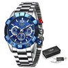 Нарученные часы Reloj Lige Fashion Mens Watch Top The The Brusewatch Мужские кварцевые часы синие водонепроницаемые хронограф Relogio Masculino