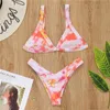 Kvinnors badkläder sexig bikini Push Up Women 2023 Solid baddräkt Hög midja tryck strandkläder Brasiliansk baddräkt Summer Set