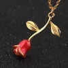 Chains Red Rose Flower Necklace For Women Stainless Steel Gold Chain Collier Femme Choker Necklaces Bridesmaid Birthday Gift