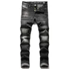 Nya jeans chino byxor byxa mäns byxor sträcker sig nära passande slacks tvättade rak mager broderi lapptäcke rippade mens trend märke motorcykel jeans-b06