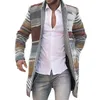 Men's Trench Coats V-neck Mid-length Cardigan Sweater Printed Coat Long Sleeve With Pattern Stripeds Material Polyester