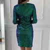 Casual Dresses Fall Winter Long Sleeve Party Dress Women's Sexy Deep V Neck Sequined Mini Skinny One Shoulder Hollow