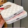 Luxury Diamond Clear Logo Jeweled Leather Phone Case f￶r iPhone 14 13 Pro Max 12 11 XS XR 7 8 Plus Grid Glitter Cute Coque Gold