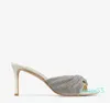 Sommer Damen Sandale High Heel Slide Slipper Schuhe Mule 75mm Latte Nappaleder Mules mit Crystal Mesh Luxusmarkendesigner