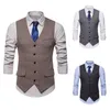 Men's Vests Men Sleeveless V Neck Single-breasted Herringbone Gilet Business Suit Waistcoat For Formal Party Prom Banquet