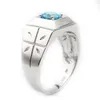 Cluster Rings Natural Blue Topaz Men Ring Cross 925 Sterling Silver 6mm Gemstone December Birthstone Birthday Gift R510BTN1